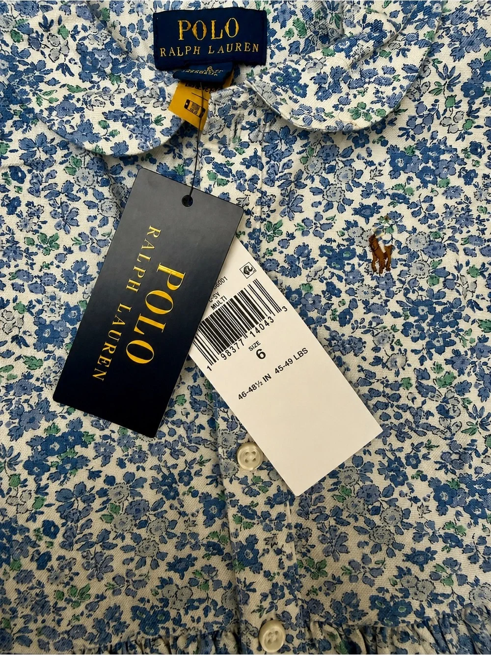 Ralph Lauren Blue Floral Sleeveless Peter Pan Collar Dress Girls Size 6 NWT